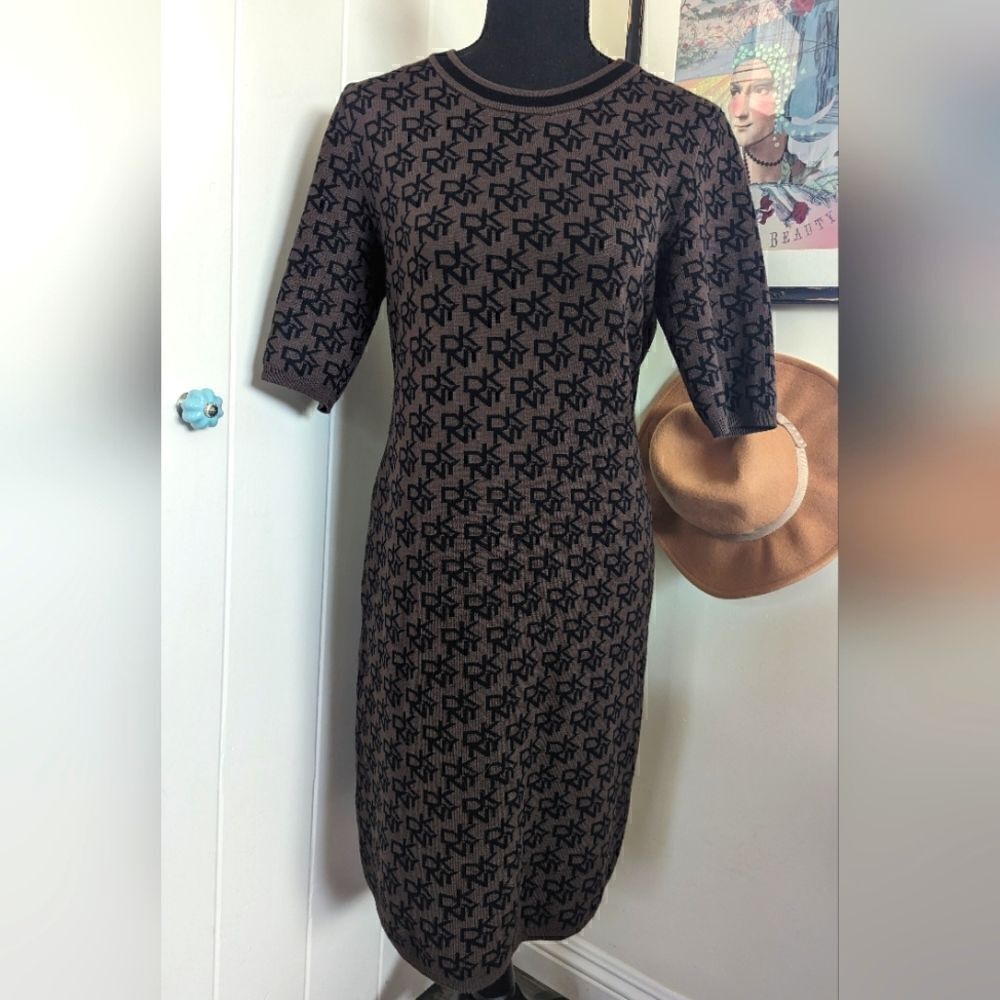 DKNY Logo Sweater Dress S Whimsigoth Preppy Feminine Transitional Cozy Capsule